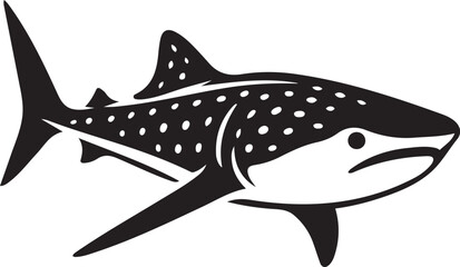 Whale shark silhouette with white spots marine life, Spotted shark vector illustration black style