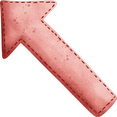 A watercolor-style illustration of a pink arrow pointing diagonally upward. The arrow has a hand-stitched border, giving it a craft or fabric-like appearance. The background is transparent.