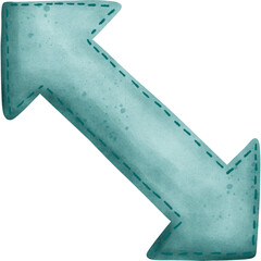 Hand drawn diagonal arrow pointing from top left to bottom right in light blue-green tones. Designed in watercolor style with stitching effect.