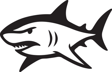 Shark silhouette with bold outline graphic, Marine fish vector in black and white