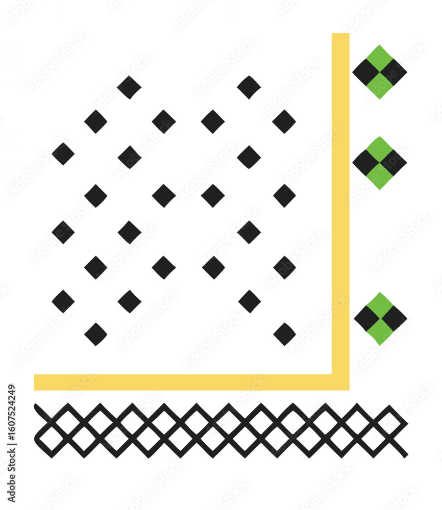 Poster yellow and green diamond pattern with white border elements abstract background