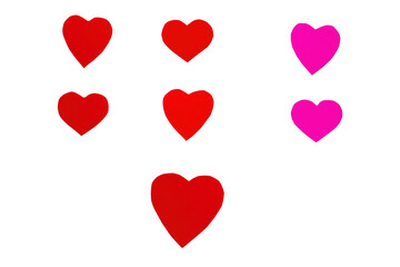Red and pink paper hearts on transparent background
