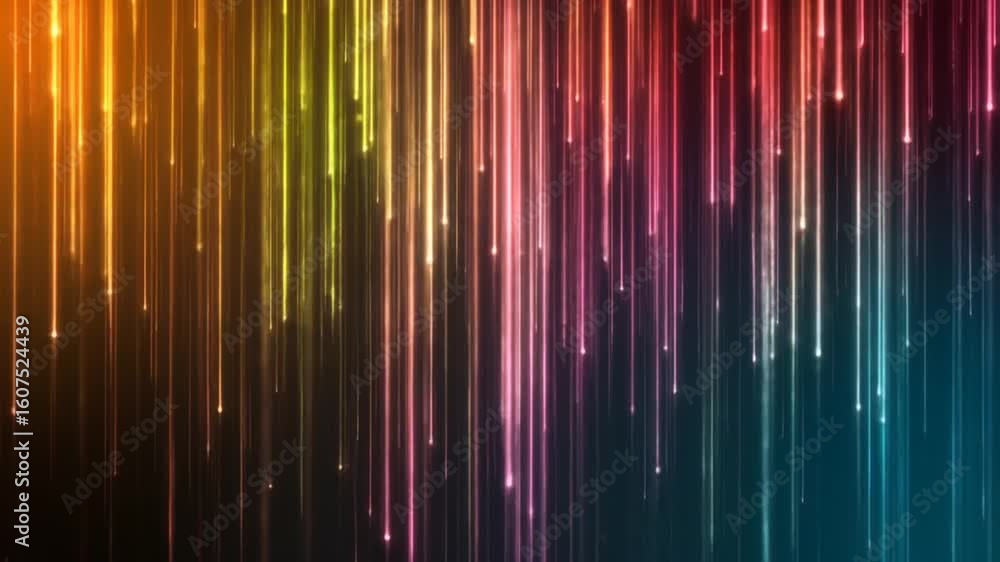 Poster vibrant abstract background with colorful glowing lines in a dynamic arrangement streaming downward 