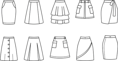 Stylish Women's Handbag Design, Front Side Back Views, Fashionable Purse with Strap, Modern Accessory Template, Editable Vector Flat Sketch Illustration.