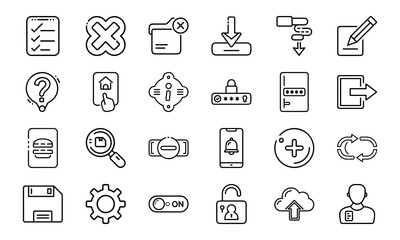 Minimal Line UI Icon Set for Web and Mobile Interface 24 Editable Vector Icons for App, Dashboard, UX Design, Settings, Cloud, Security, Upload, Notification, Home and More