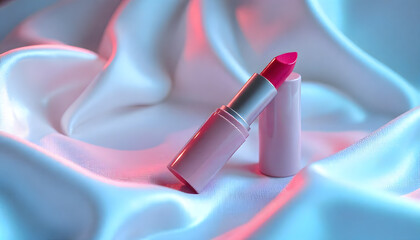 Pink satin ribbon resting softly on silky fabric