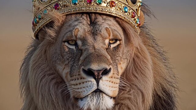 A mighty lion with a golden crown.
