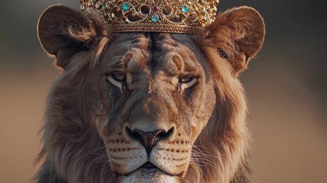 A mighty lion with a golden crown.