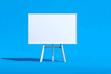 Minimal white board on a tripod stand with vibrant blue background. 