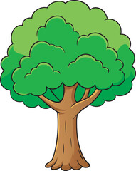 A simple cartoon illustration of a lush green tree with a brown trunk and branches, isolated on a clean white background.