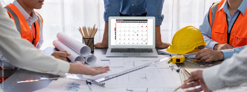 Poster calendar on computer software application for brisk schedule planning for personal organizer and onl