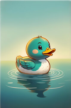 Cover S&uuml;&szlig;e Ente beim Schwimmen &ndash; Cartoon Illustration