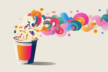 Colorful Abstract Whimsical Vibrant Swirls: Mesmerizing Artful Coffee Cup with Playful Energy