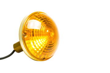 Glowing amber lightbulb isolated on a transparent background