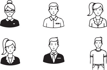 Professional Corporate People Avatar Icon Set – Minimal Black and White Line Style.