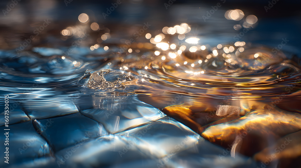 Poster the image presents an abstract composition showcasing the reflection of light on a water or glass su
