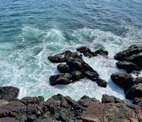 Rocky Shoreline with Crashing Ocean Waves 