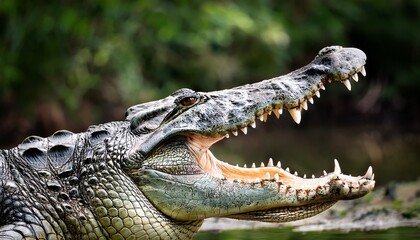 Fototapeta premium witness the fierce jaws of a crocodile in a wetland setting capturing nature s raw power