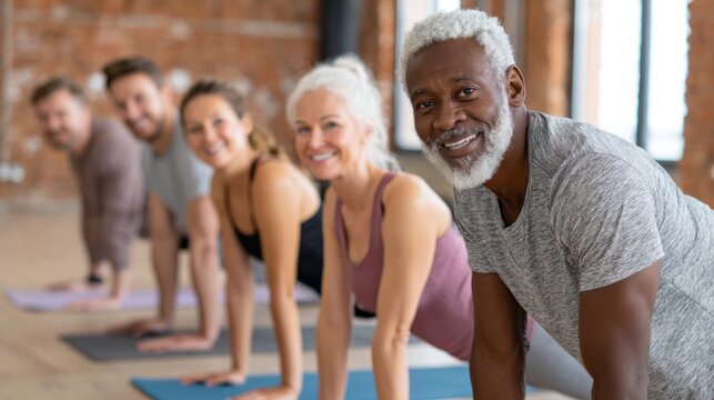 Diverse group of people in yoga class