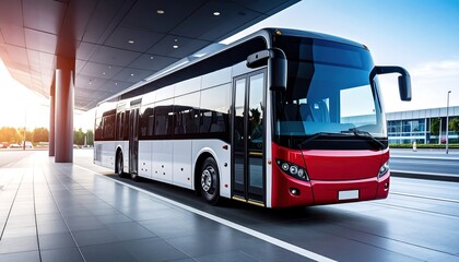 Modern bus at an airport terminal