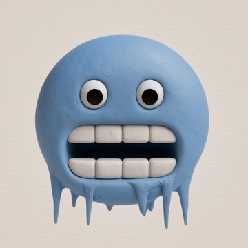 Melting blue emoji sculpture animation isolated asset, transparent 4K video, alpha channel, ProRes 4444