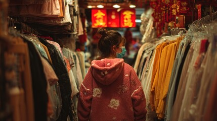 Naklejka premium Child exploring a clothing shop