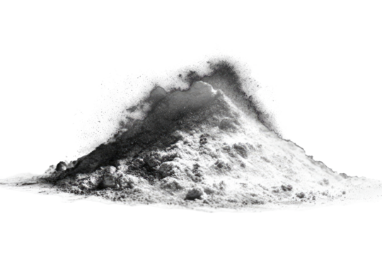A grayscale mound of powdered substance, erupting in a textured wave