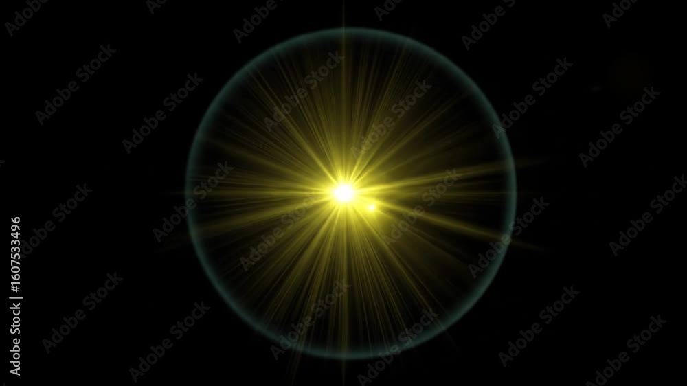 Aufkleber abstract light flare with yellow rays and starburst effect on black background shining with energy f