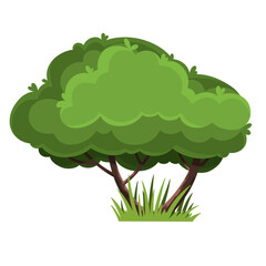Tree with grass in park isolated on white background in flat style. Plant element