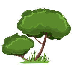 Tree with grass in park isolated on white background in flat style. Plant element