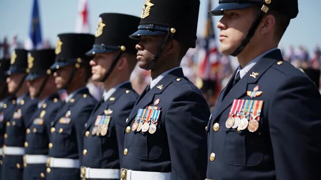Military members stand in formation