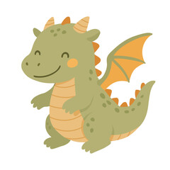 Cute and fantasy little dragon. Children's dragon design in pastel colors. Mysterious animal world. Dragon illustration for posters, invitations, decor, design decoration