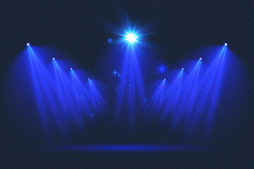 Set of light effects.Vector bright effect of stage spotlight. Sunlight, abstract special effect.On transparent background.