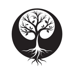 Tree Of Life With Yin Yang Roots Silhouette Illustration
