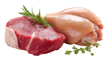 Fresh raw beef and chicken breast, close-up