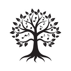 Tree Of Life With Musical Roots Silhouette Illustration