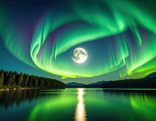 Aurora borealis over a lake at night