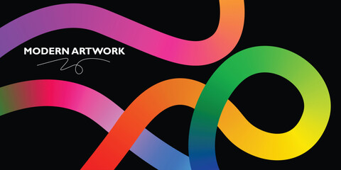 Modern Artwork Abstract Gradient Curves, Colorful Lines, Vivid Design