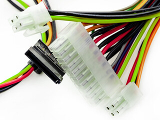 multi-colored computer wires on a white background