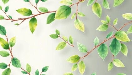 Obraz premium Watercolor green leaf and branch seamless pattern, perfect for summer textile, artistic, friendly