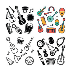 Obraz premium Vector art of various musical instruments and accessories illustration