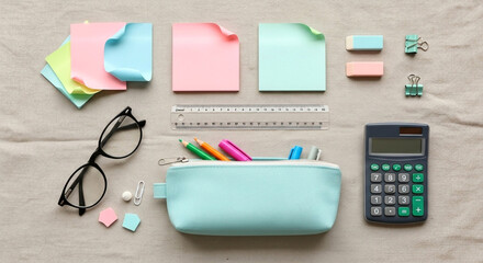 Back to school flatlay stationery supplies school essentials office supplies study supplies desk accessories
