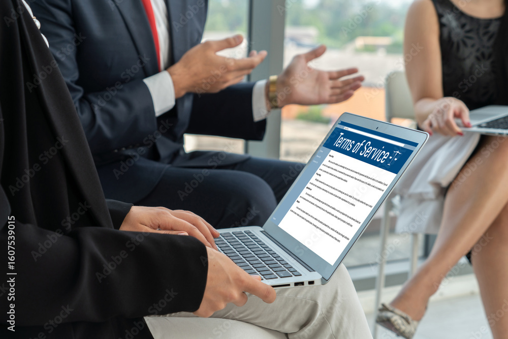 Poster online term of service conditions showing brisk rules and regulations in using the website on device
