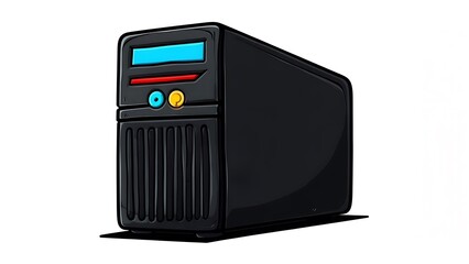 Fototapeta premium Black Server Computer with Blue Display, Isolated