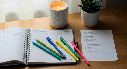 Planner to do list study motivation goals productivity organization candle plant pens focus work lifestyle