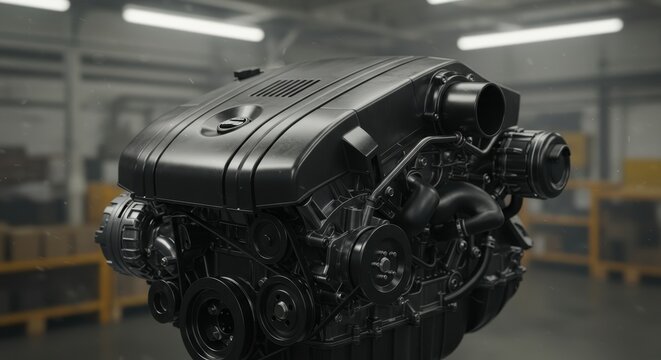 Detailed shot of a complex combustion engine highlighting its mechanical intricacies and automotive design