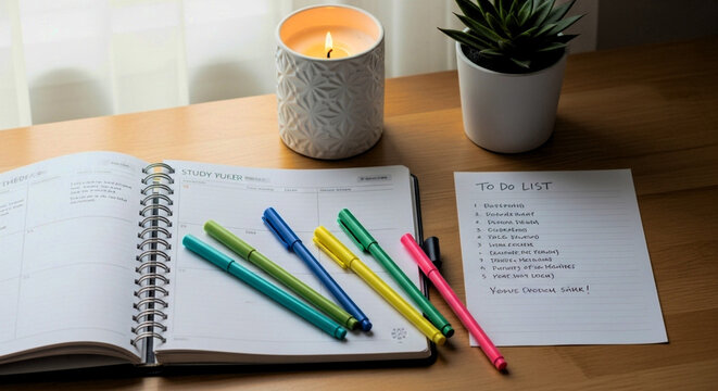 Planner to do list study motivation goals productivity organization candle plant pens focus work lifestyle