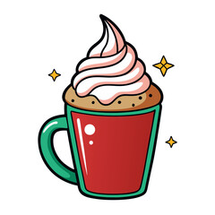 Delicious hot chocolate with whipped cream vector illustration winter holiday season drink design