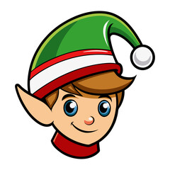 Cartoon christmas elf head vector illustration santa helper holiday season design graphic art