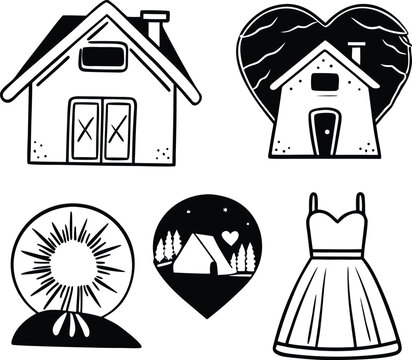 set of house icons and clooth 